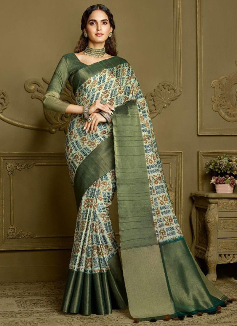 Green Colour Chapai vol 4 Joh Rivaj Chapa Silk Printed Saree Collection 9508